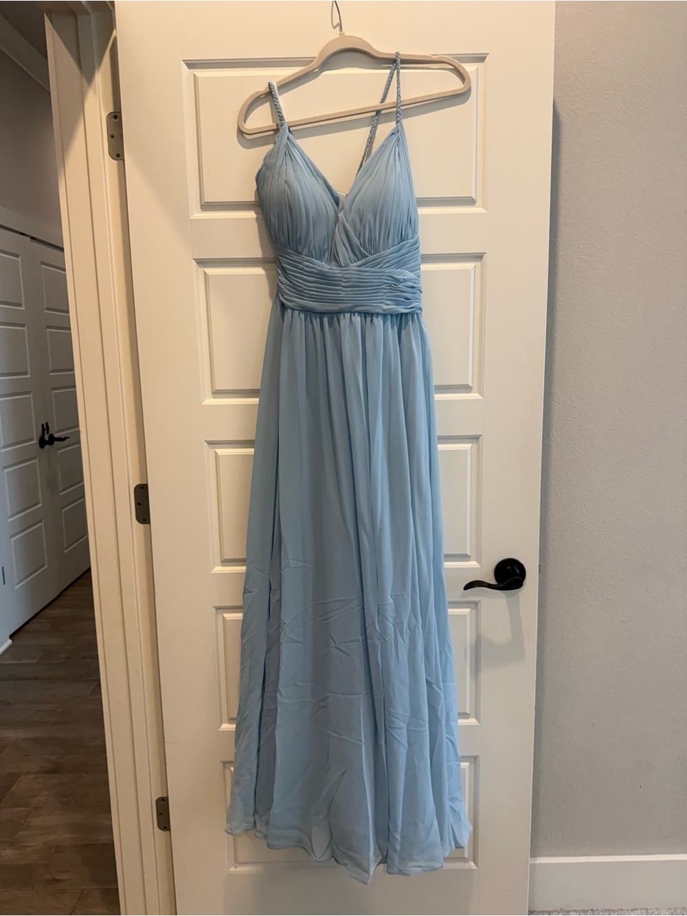 Light Blue Pleated Chiffon Maxi Dress